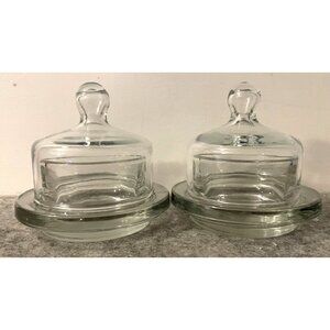 2 Clear Glass Individual Butter Dishes w/Lids  # 2117